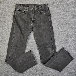 Levis 505 Jeans Mens 34x34(32x32) Dark Wash Black Regular Fit Straight Leg Denim